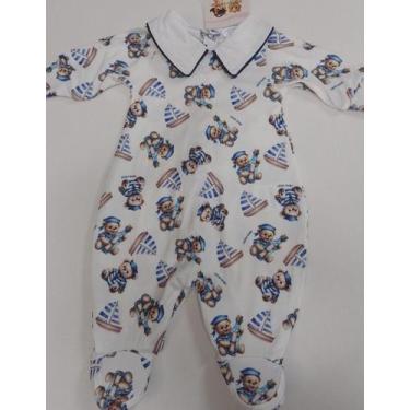 Imagem de Macacão Longo Bebê Menino Luxo Estampado Lessa Baby B9357 -, Branco, M