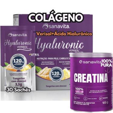 Imagem de Kit Colágeno Verisol com Ácido Hyaluronic 30Sac Creatina Pura 100 Monohidratada Micronizada Sanavita-Unissex