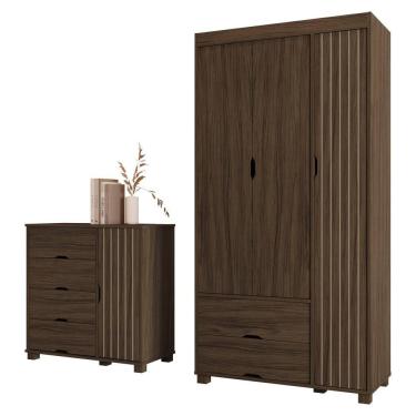 Imagem de Guarda Roupa Solteiro 3 Portas Comoda 4 Gavetas MDF Bela Decmade