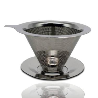 Imagem de Filtro Coador De Café Inox Peneira Aço Reutilizável Casa Cozinha - Top