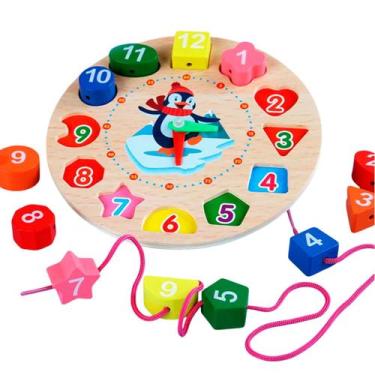 Imagem de Brinquedo Educativo Relógio Montessori Madeira 13peças - PUZZLE TOYS, 