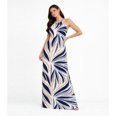 Imagem de Vestido Longo Estampado Sem Manga Infinita Cor Bege, GG, Bege