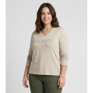 Imagem de Blusa Manga Longa Plus Size Secret Glam Bege, Plus G2, Bege