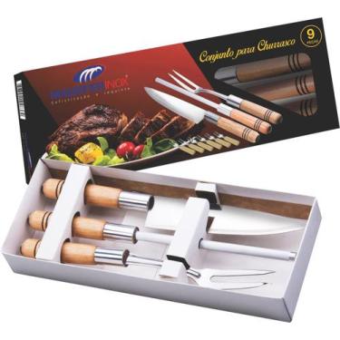 Imagem de Conjunto Churrasco Faca Chaira Garfo Garfinhos Madefer Inox