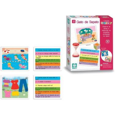 Imagem de Brinquedo Educativo Gato de Sapato 30 Cartas Ilustradas com Dado Estimula Memória e Linguagem Nig Brinquedos
