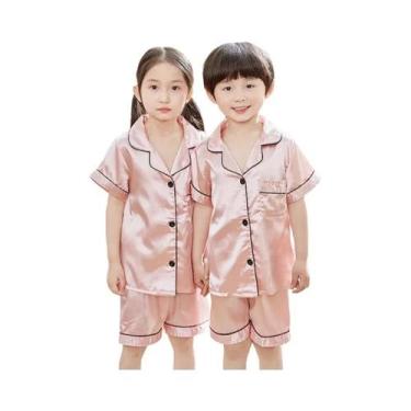 Imagem de Pijamas De Seda Satinada Rosa Para Crianças, Conjunto Curto Para Menin
