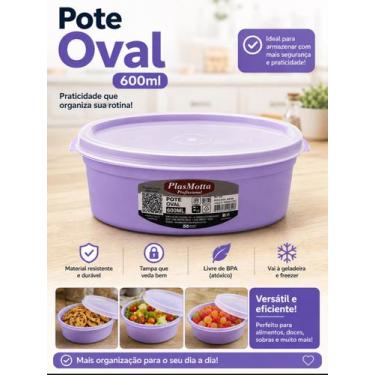 Imagem de pote oval 600ML roxo com tampa transparente - PlasMotta, 1
