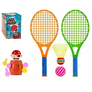 Imagem de Jogo Barril pula pirata com 10 espadas e jogo peteca raquete