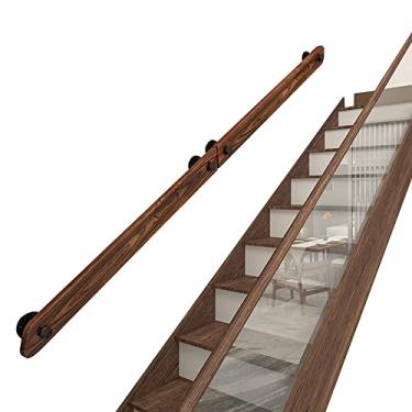 Imagem de Pkfinrd Corrimão de escada montado na parede Kit de suporte de trilho antiderrapante corrimão de madeira para idosos e crianças para escada de hospital/casa (tamanho 160 cm))