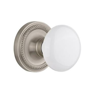 Imagem de Nostalgic Warehouse 702151 Roseta de corda com puxador de porcelana branca, privacidade - 6 cm, níquel acetinado