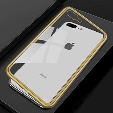 Imagem de Capa ultrafina ultrafina com moldura de metal de adsorção magnética de vidro temperado capa flip para iPhone 8 Plus e 7 Plus capa traseira de telefone (Cor: Cor1)