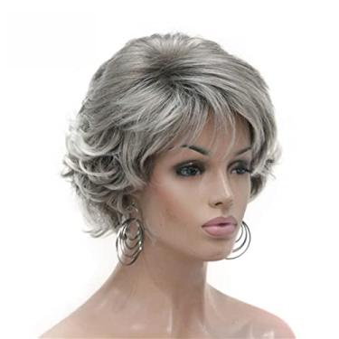 Imagem de Perucas femininas de cabelo sintético curto encaracolado castanho-escuro peruca feminina grossa para perucas de cabelo humano diário (cor: 48T, comprimento esticado: 20,32 cm)