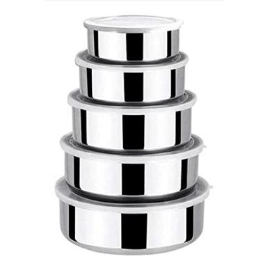 Imagem de Conjunto Potes De Aço Inox Com Tampa 5 Pçs 10-12-14-16-18 Cm