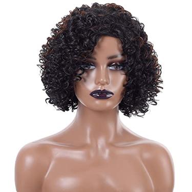 Imagem de YBY Peruca fashion feminina pequena encaracolada curta peruca para cosplay uso diário (preto marrom)