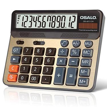 Imagem de Calculadora grande, calculadora de mesa com botão de exibição grande de 12 dígitos com energia solar (OS-6815GN)
