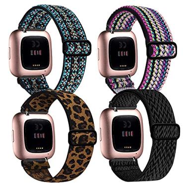 Imagem de BOTNUW Pacote com 4 pulseiras elásticas compatíveis com Fitbit Versa 2/Versa SE/Versa Lite, relógio inteligente de fitness, pulseira de nylon com laço macio ajustável para mulheres e homens