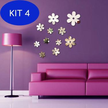 Imagem de Kit 4 Espelho Decorativo Acrílico - Flores