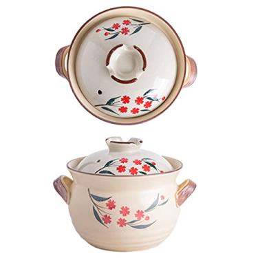 Imagem de Caçarola de cerâmica pote de argila estilo japonês pintado à mão panela de ensopado de sopa alta temperatura durável doméstico durável utensílios de cerâmica para refogar, assar, cozinhar, vermelho, 2,5L