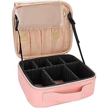 Imagem de Bolsa de maquiagem, caixa de armazenamento de cosméticos de viagem, armazenamento de maquiador profissional com divisores ajustáveis rosa