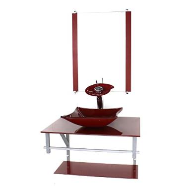 Imagem de GABINETE DE VIDRO PARA BANHEIRO 60CM AC CUBA QUADRADA VERMELHO CEREJA FULL COM TORNEIRA CASCATA