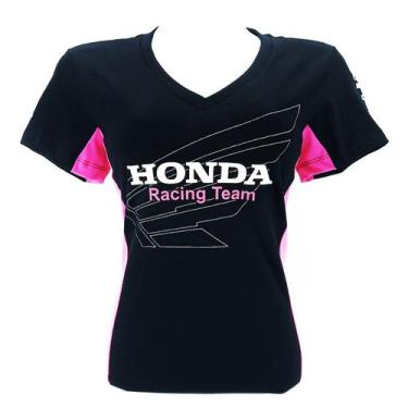 Imagem de Camisa Baby Look Feminina Honda Racing Preta Com Rosa- All 256R
