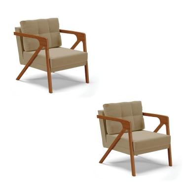 Imagem de Kit 02 Poltronas Suede Base De Madeira Castanho Marrom Rato