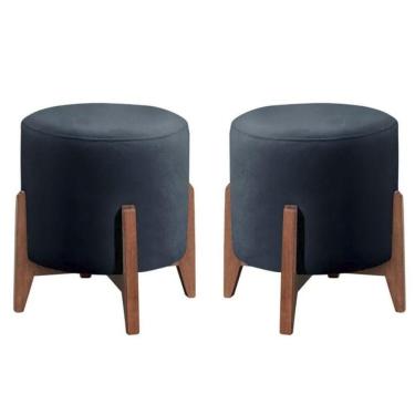 Imagem de Kit 2 Puff Decorativo Recepção Redondo Helena Veludo Azul