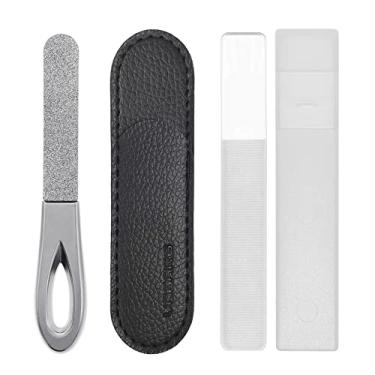 Imagem de Lixa de unha profissional com estojo de 9,5 cm dupla face 180 grãos de diamante metal esmeril placas de aço inoxidável facilmente moagem para unhas naturais homens e mulheres, salão de beleza, viagem em casa, prata (1 pacote-SF02)