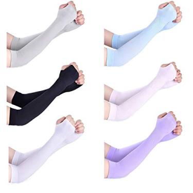 Imagem de 6 pares de protetores solares UV da Tovip, protetor solar de meio punho, protetor solar, mangas de braço, proteção de mão, luvas compridas para homens e mulheres