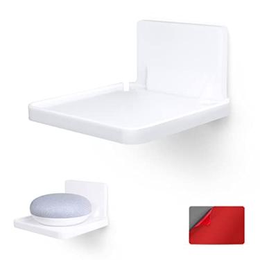 Imagem de BRAINWAVZ Prateleira de parede sem perfuração para câmeras de segurança, monitores de bebê, alto-falantes e muito mais, suporte universal, adesivo forte, fácil de instalar, sem bagunça, sem parafuso (branco)