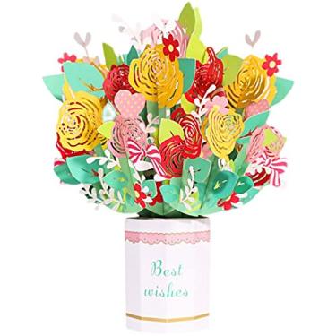 Imagem de Yajun Cartão de Ação de Graças Flores 3D Pop-Up Cartões de Aniversário Convites de Bênção Artesanais para Esposa Mãe, Branco