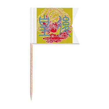 Imagem de Bandeiras de palito de dente com padrão de fênix da Antiga Imperatriz da China Marcação de rotulagem para bolo de festa de comida prato de