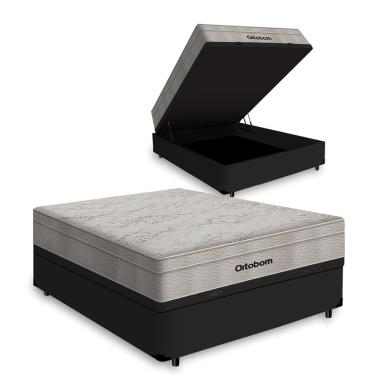 Imagem de Cama Box Baú Viúva + Colchão De Molas Ensacadas - Ortobom - AirTech SpringPocket 128x188x72cm Preto