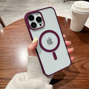 Imagem de Estojo de carga magnética sem fio transparente para iPhone 14 13 11 12 Pro Max X XR XS Silicone Bumper Capa rígida transparente para PC, vinho tinto, para iPhone 12Pro Max