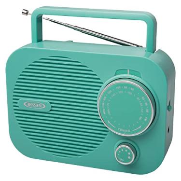 Imagem de Jensen Rádio AM/FM portátil moderno azul-petróleo MR-550, mostrador rotativo vintage retrô com alto-falantes integrados + entrada de linha auxiliar, tomada de energia ou 4 pilhas 'C' (Edição limitada)