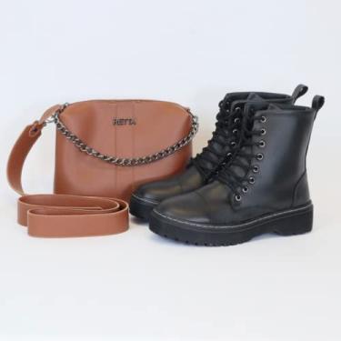 Imagem de Kit Bolsa Transversal e Bota Coturno Feminina Retta (39, CARAMELO)