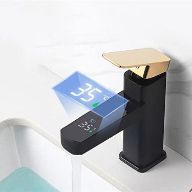 Imagem de Torneira do banheiro Pia do lavatório LED Misturador de temperatura digital Torneira de água quente montada no convés, 1