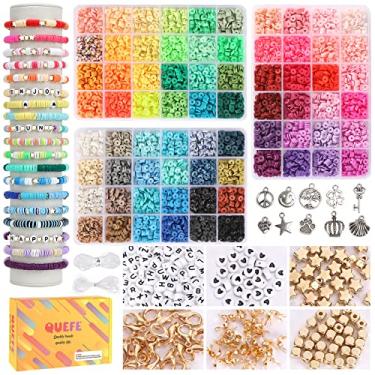Imagem de QUEFE 9000 peças, 72 cores de contas de argila para kit de fabricação de pulseiras, kit de fabricação de pulseiras para meninas de 8 a 12, contas de polímero Heishi, contas de letras para fabricação de joias, para presentes, artesanato, artesanato