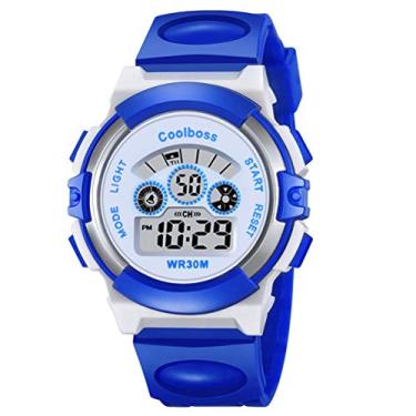 Imagem de Relógio de pulso-Crianças assistir à prova d'água infantil relógio digital pulseira de borracha de silicone relógio de pulso aluno relógio relógio de pulso luminoso para meninos meninas (azul)
