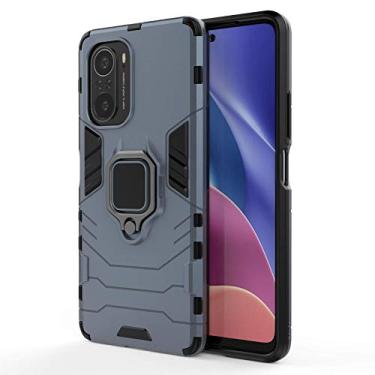 Imagem de Celular Capa para Xiaomi Poco F3/Redmi K40(Pro) Capa protetora dupla de silicone à prova de choque + suporte de anel magnético Protector PC + TPU Proteção dupla Capa Anti-queda Case-Marinha