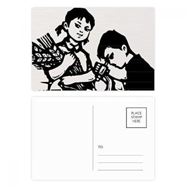 Imagem de Conjunto de cartões postais patriotismo com microscópio de trigo para meninos e meninas