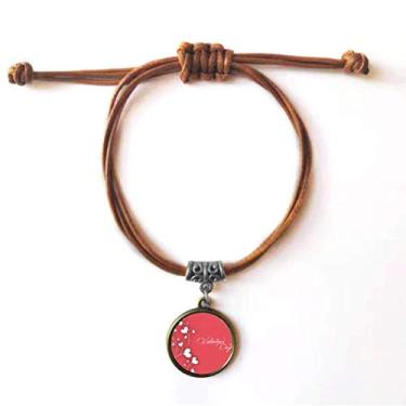 Imagem de DIYthinker Pulseira de couro rosa com corações brancos vinhas dia dos namorados pulseira de couro marrom joia presente