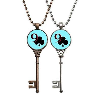 Imagem de OFFbb-USA Colar de chaveiro de pôquer Happiness Club 9, joia para decoração de casal
