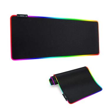 Imagem de Tapete de mouse RGB para jogos – Mousepad grande de LED estendido com 14 modos de iluminação, 2 brilho, base de borracha antiderrapante com revestimento à prova d'água tapete de mouse