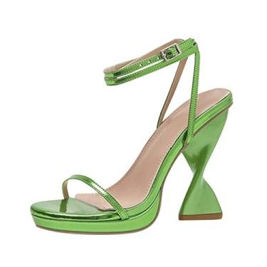 Imagem de Sandálias com alças para mulheres moda primavera e verão sandálias femininas grossas salto super alto fivela aberta (verde, 8)