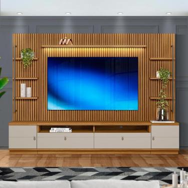 Imagem de Rack Com Painel Ripado Modulado 75 Polegadas Nature Off White Shop Jm