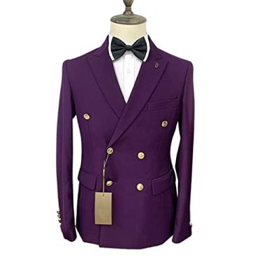 Imagem de Ternos masculinos, jaqueta casual slim fit 2 peças, blazer de casamento sólido trespassado, roxo, P (46/30)