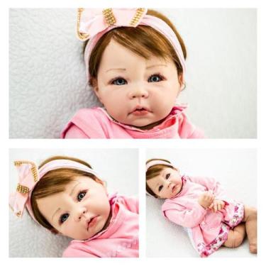 Imagem de Bebê Reborn Boneca Corpo Tecido Cabelo Fio A Fio + Enxoval - Mundo Azu