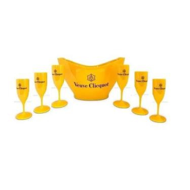 Imagem de Kit Champanheira Veuve Cliquot Acrílico + 6 Taças Espumante Champagne