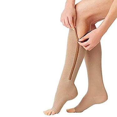 Imagem de Meias de compressão com zíper, meias de sox elásticas com zíper, suporte para pernas de dedo aberto, meias de joelho unissex (3 pares), Skin, XX-Large